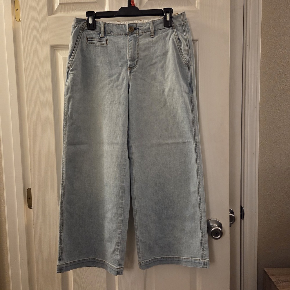 Land's End sz 8P light wash wide leg cropped trouser jeans stretch casual summer